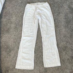Women’s Roxy white low rise rope draw string straight leg linen pants size small